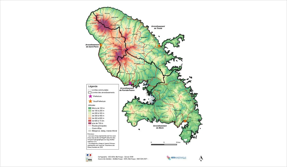 Carte des reliefs de la Martinique Carte des reliefs de la Martinique